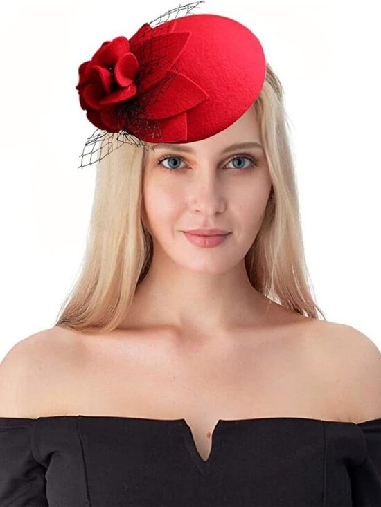 Women\'s Vintage 100% Wool Felt Cloche Bucket Bowler Hat Winter Vintage Bow Red main image 5